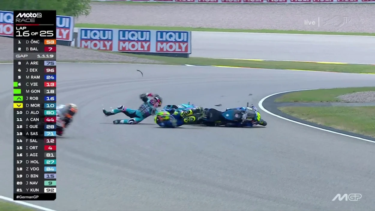 Moreira steht im Weg: Auffahrunfall in der Moto2