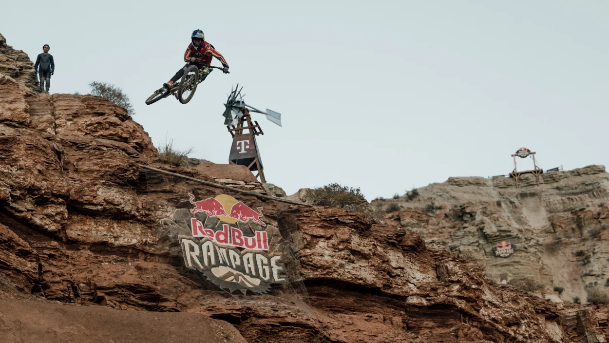 Jaxson Riddle rides his bike at Red Bull Rampage in Virgin, Utah, USA on 19 October, 2022.